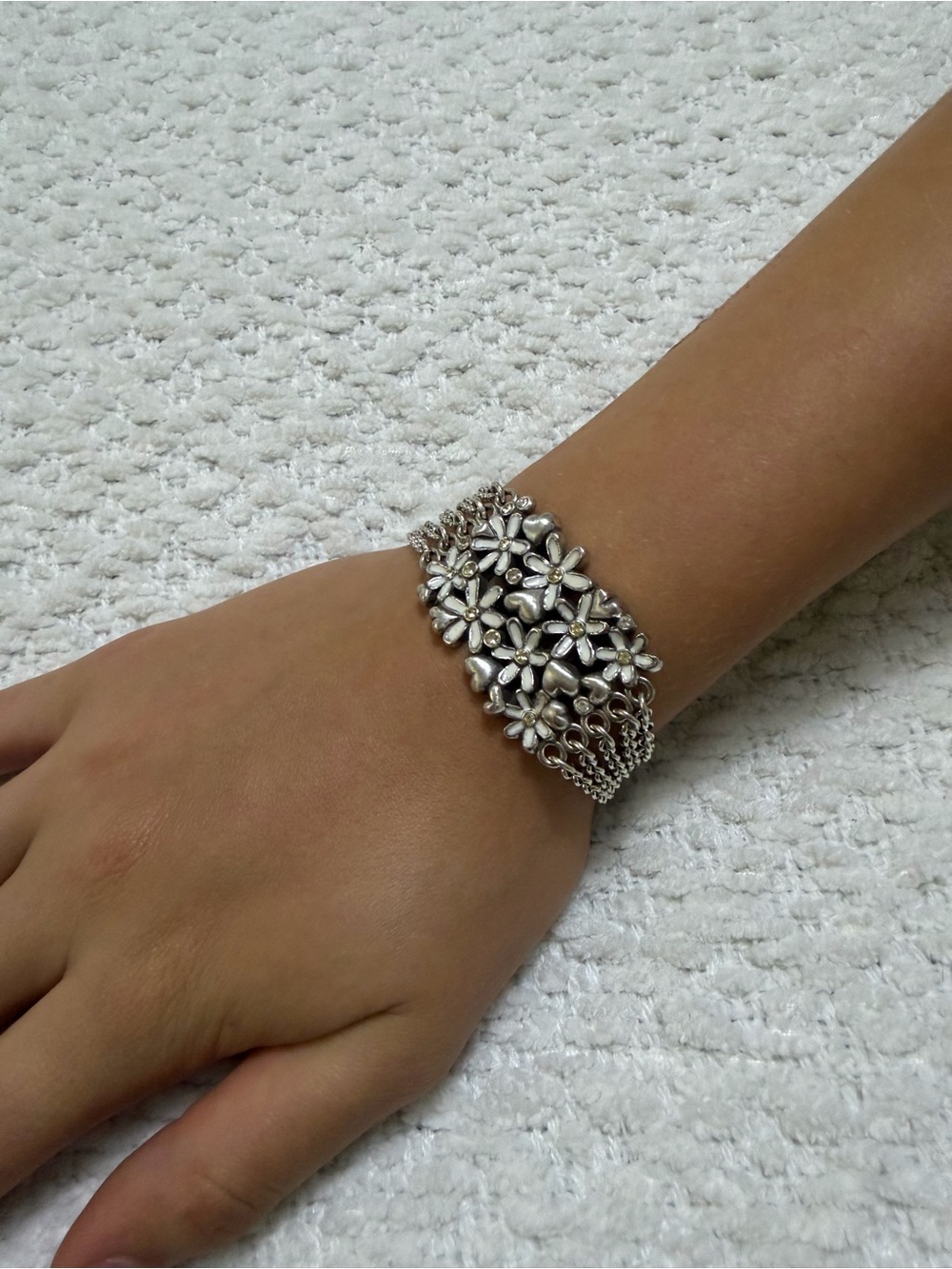 Brighton Multi-Chain Flowers and Hearts Bracelet Silver Tone